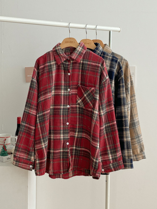 코튼체크 박스 루즈핏 남방 셔츠 3color