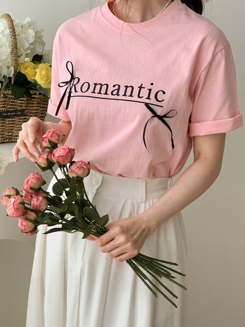 리본장식 로맨틱 반팔 티셔츠 3color