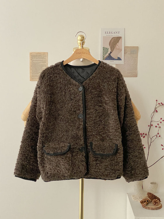 단추 라인 양털 뽀글이 자켓 2color
