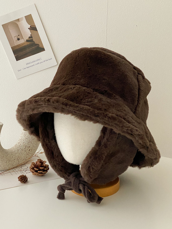 겨울밍크 에코퍼 귀도리 버킷 벙거지 모자 3color