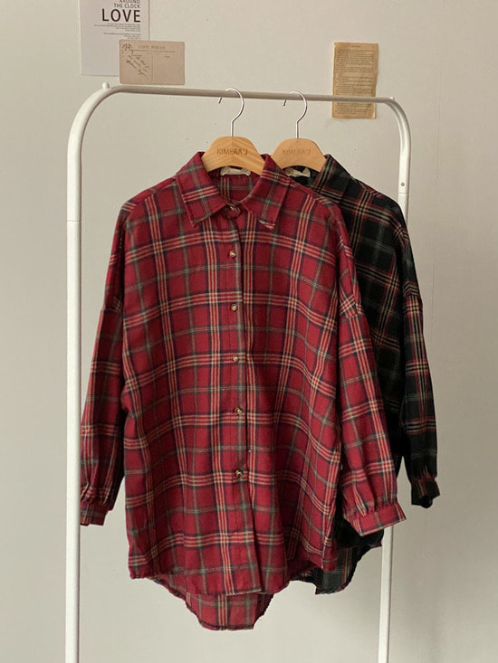 헤리 체크 오버 루즈핏 남방 셔츠 2color