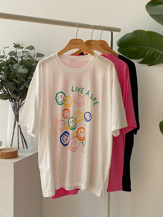 페인팅 스마일 루즈핏 반팔 박스 티셔츠 3color