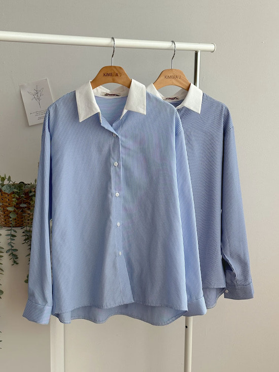 솔트 세로줄 루즈핏 남방 셔츠 2color