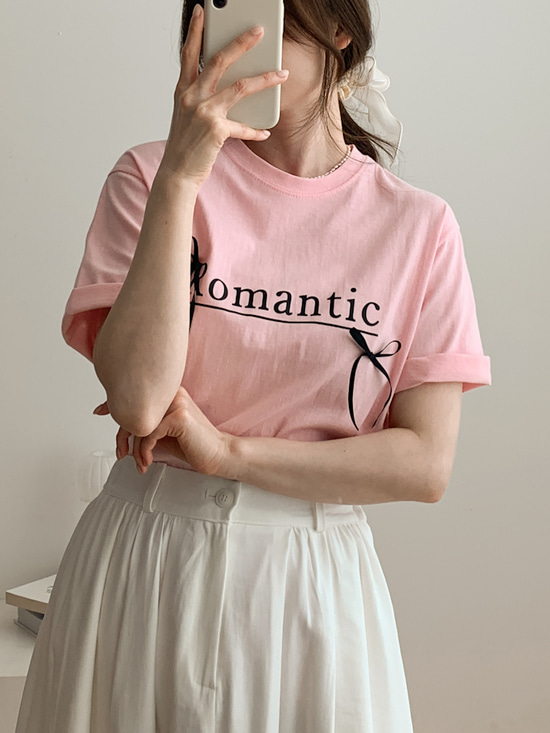 리본장식 로맨틱 반팔 티셔츠 3color