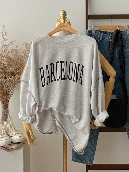 바르셀로나 스티치 루즈 오버핏 맨투맨 티셔츠 3color